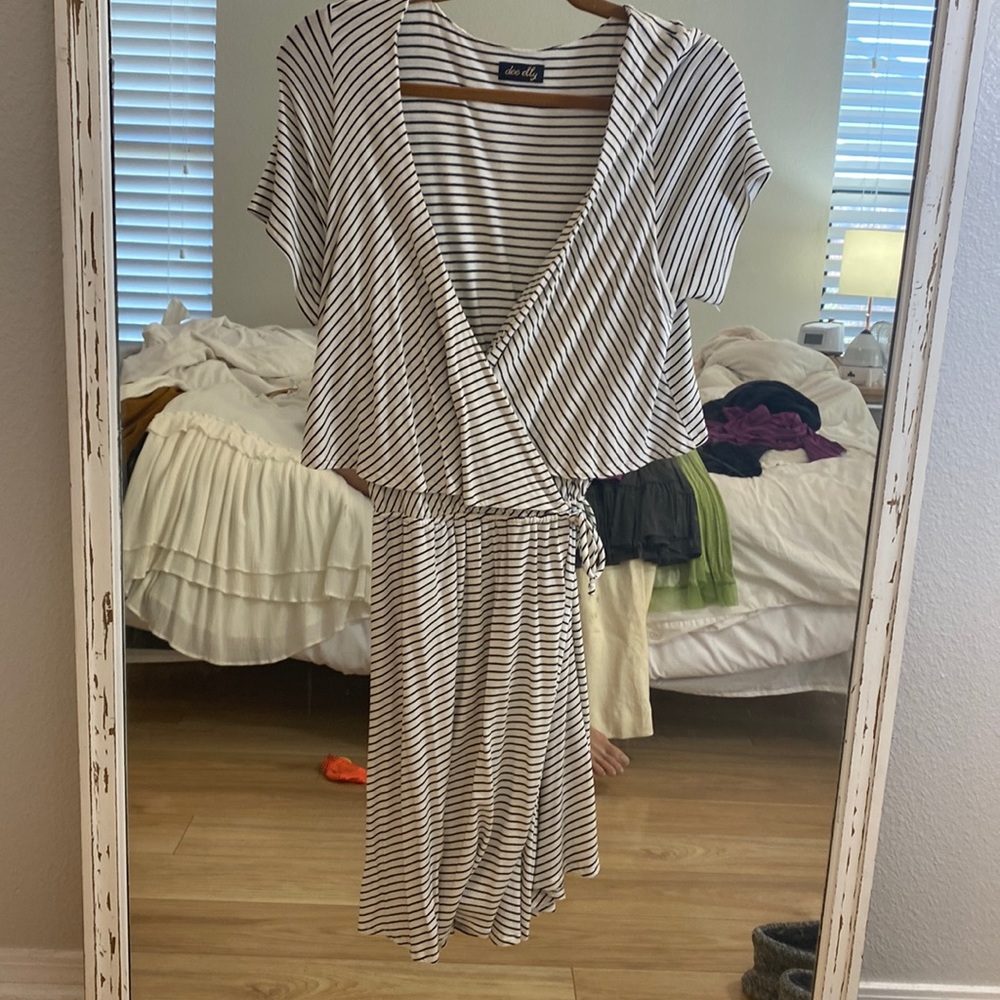 Cream and Black wrap dress